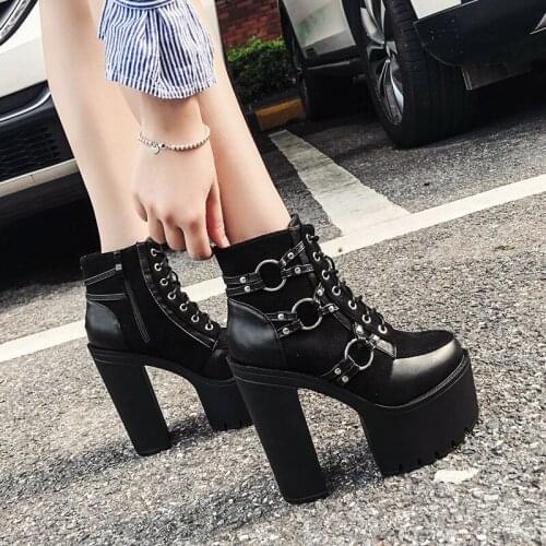 New Fashion 15cm Thick Heel Dance T Platform Platform Womens Boots Punk Nightclub Super High Heels Short Boots Womens Shoes