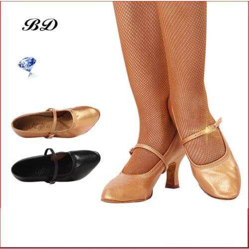 Clearance Sneakers Dance Shoes Ballroom Women Latin Shoe Cowhide Sole Anti-skid Wear Authentic Guarantee BD 125 BLACK 7 CM HEEL
