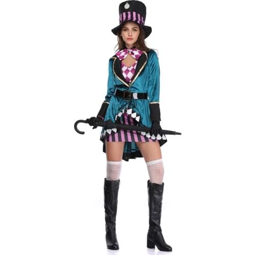Women Cosplay Costume mad hatter adult Outfit Fancy Dress plus size Halloween party Carnival Witch Costumes