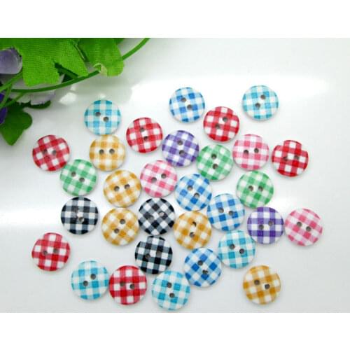 100Pcs 13mm Mixed Round Grid Wooden Buttons For Clothes Crafts Sewing Decorative Needlework Scrapbooking DIY Accessories