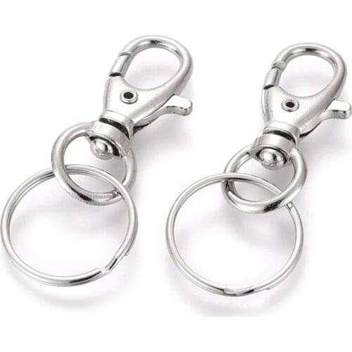 100pcs/lot 25x60mm Iron Metal Swivel Lanyards Clasps Snap Hooks Lobster Claw Claspswith Key Rings Jewelry Findings Accessories