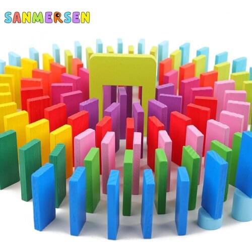 120pcs Children Color Sort Rainbow Wood Domino Blocks Kits Early Bright Dominoes Games Educational Learning Toys For Kid Gift