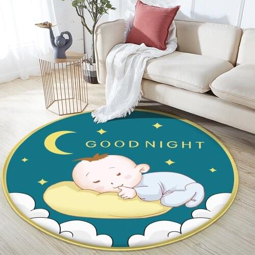 2021 Cute Baby Good nightPattern Flannel Carpet Non-Slip Carpet Round Bedroom Living Room Decor Carpet