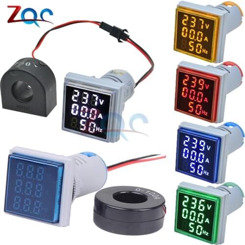 3 in 1 AC 60~500V Digital Voltmeter Ammeter Hz Hertz Frequency Meter Current Voltage Indicator Tester Amp Signal Light LED 22mm
