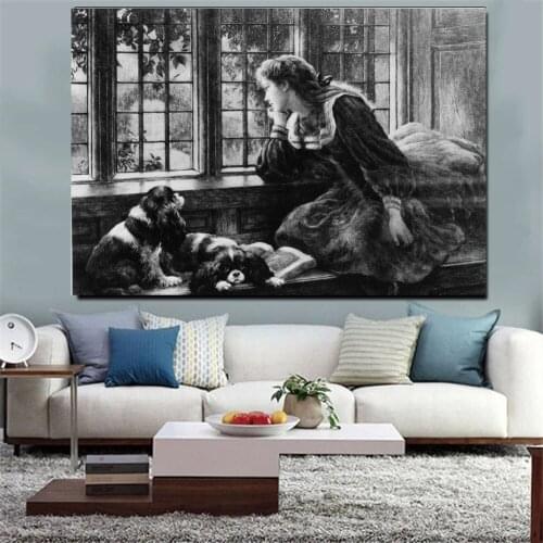 5D Diamond Painting Pretty Woman Pet Cavalier King Charles Spaniel Full Square Diamond Embroidered Dog Portrait Mosaic Hobby Art