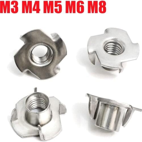 90pcs M3 M4 M5 M6 M8 Four Claws T Nut Thread For Wood Insert Four Pronged Furniture Nuts Assortment Bolt Fastener Hardware Tool