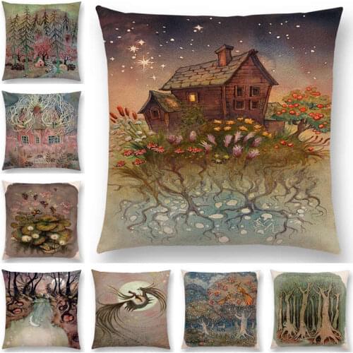 Hot Sale Magic World House Woods Darkness Forest Night Fairy Tale Garden Swamp Adventure Animal Cushion Cover Pillow Case