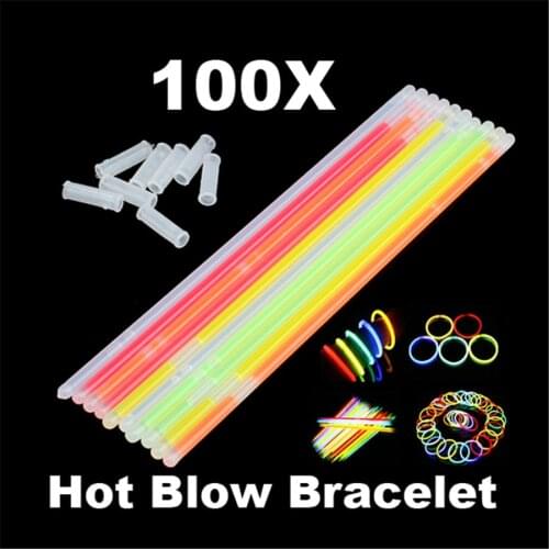 100pcs Neon Fluorescence Sticks Glow in The Dark Luminous Glowstick Bracelets Necklaces Festival Christmas Party Supplies
