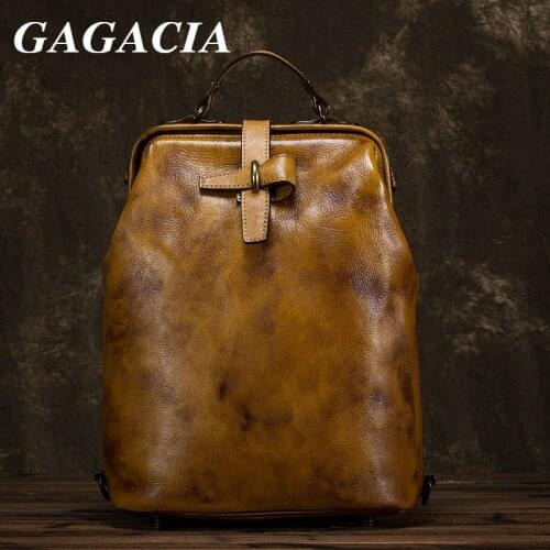 GAGACIA Womens Luxury Designer Big Bag Large Capacity Genuine Leather Travel Backpack 2021 New Solid Color Vintage Schoolbag