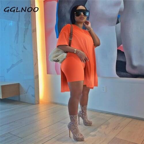 GGLNOO Women Casual Two Piecesuits Batwing Sleeve Shirt Top & Solid Skinny Short Set GG22841