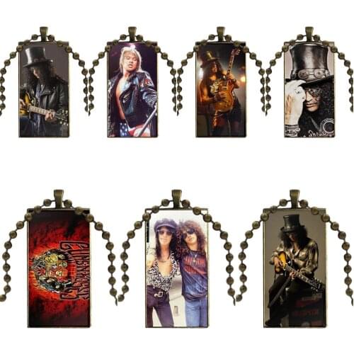 Guns N Roses Retro Slash Wooden Branco Design Fashion Vintage Glass Women Rectangle Necklace Pendants For ValentineS Day Gift