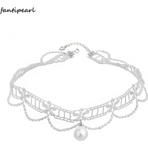 Clavicle Chain 925 Sterling Silver Necklace Light Luxury Lace Pearl Neckband Wild Temperament Necklace Jewelry