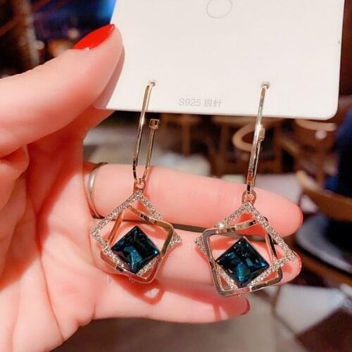 Korea Dongdaemun fashion retro black diamond geometric earrings female temperament wild exaggerated earrings