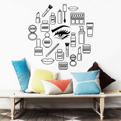 Cosmetics Wall Decals Beauty Shop Makeup Stickers Vinyl Woman Room Bedroom Decor Accessories Livingroom Decoration Mural DW21047