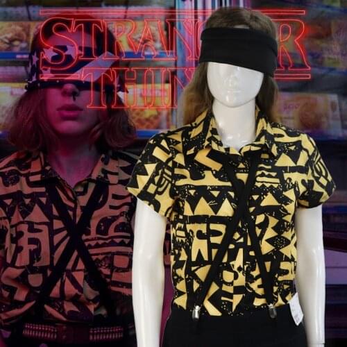 Hot selling Stranger Things Season 3 Eleven Cosplay Costume Shirt Blindfold Suspender Summer T-shirt for adult