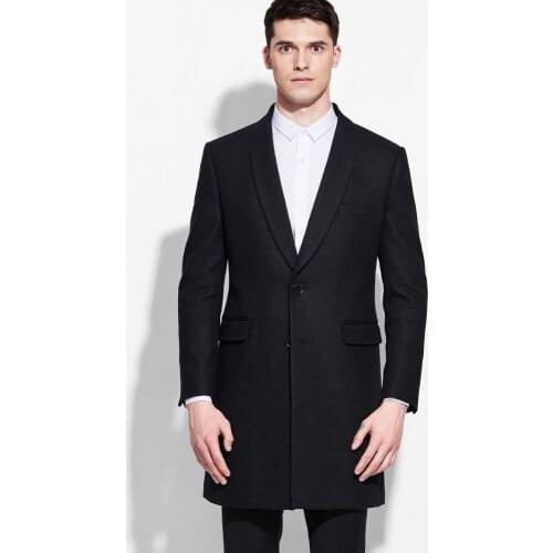 Brand men clothing Fashion 2018Spring Autumn 50%Wool men long black wool blends coat slim fit overcoat jacket for men business