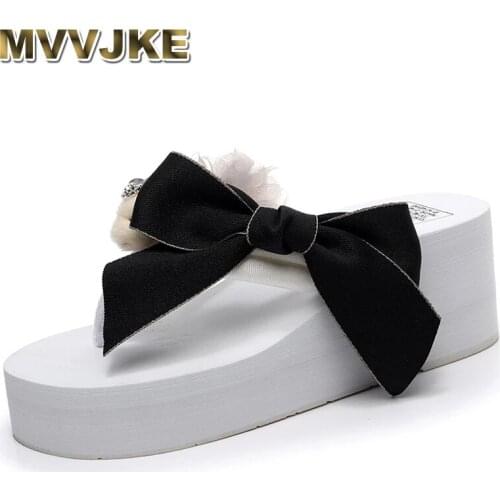 MVVJKE Women Slippers Bow Summer Beach Shoes Female platform Slippers Flat Casual Solid Flip Flops Sandals Outdoor Sweet Slipper