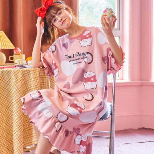 Nightdress Womens Short-sleeved Summer Cotton Loose Oversized Pajamas Long Skirt Plus Size Lingere Sleepwear Women 2021