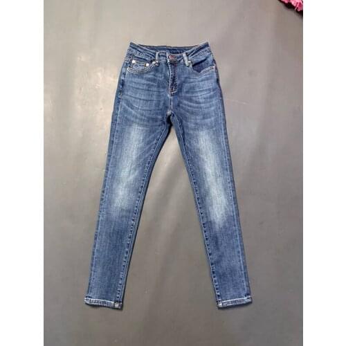 High New 11.10Autumn Winter Waist Slim Pencil Jeans Letter Flower Embroidery Design Temperament Fashion Washed Denim Pants