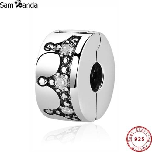 New Original 100% 925 Sterling Silver Charm Bead Dazzling Crown Clip Charms Stopper Fit Bracelets Women Diy Jewelry