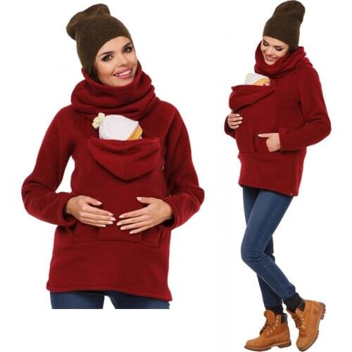 Maternity Wear Mother Kangaroo Sweater Hoodies Thickened Long Sleeves Women Nursing Pregnancy Clothes Winter Hooded Jacket