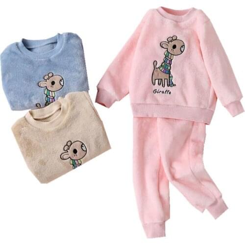 Autumn Winter Flannel Pajamas Warm Toddler Sleepwear Baby Girls Clothes Set For Childrens Clothing Plush Kids Homewear Suit