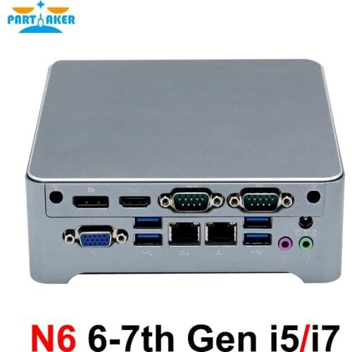 Partaker N6 6-7th Gen i5 6360U 7200U i7 6650U 7600U Processor Fanless Mini PC Desktop Industrial Computer Dual Lan HD-MI 2.0