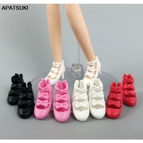 Princess Bowknot High-heel Fashion Doll Shoes for Barbie Doll Shoes for Blythe Doll Ankle Sandals DIY Playhouse Kids Toys