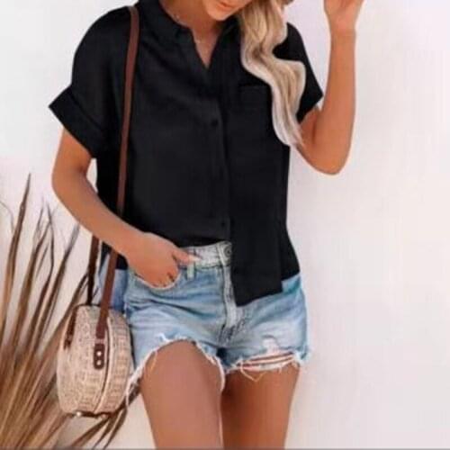 Fashion Solid Color Shirt Dress Elegant Work Women Casual Lapel Short Sleeve Femme Button-Down Lady Office Comfortable Pocket