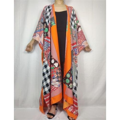 Casual Summer Silk Printed Travelling Janpanese Style Kimonos For Women Morrocan Oman Abaya Boho Swimwear Kaftan Muslim Clothes