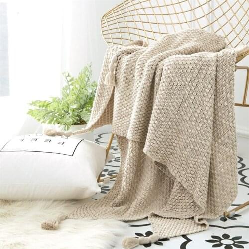Drop shipping 130*170cm 100% cotton high quality soft knit blanket bed blanket beige grey throw sofa blanket 2018 new arrival