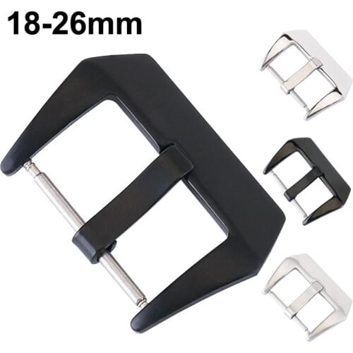 18 20 22 24 26mm Silver Black Metal Buckle Watch Strap Band Solid Stainless Steel Brushed Watchbands Clasp Accessories