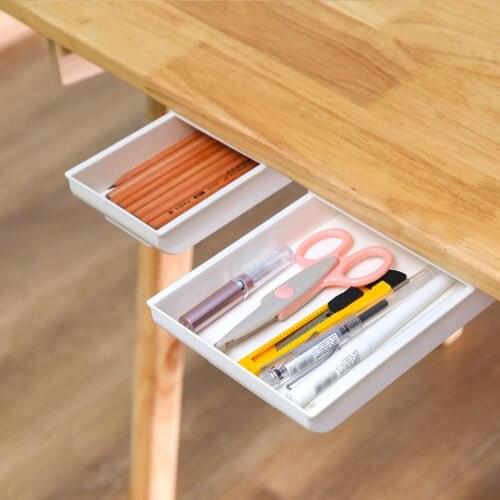 Self-adhesive Under-drawer Storage Box Self Stick Pencil Tray Desk Table Storage Drawer Organizer Box Home Storage