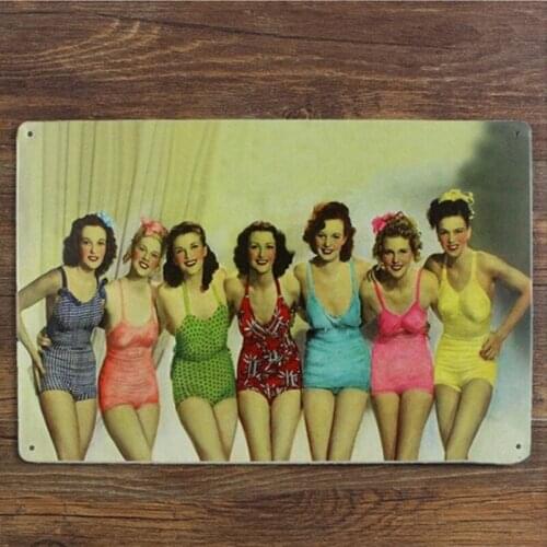 Sexy Pin Up Bikini Girls Back Retro Metal Tin Sign Pub Bar Art Poster Wall Decor 20x30CM