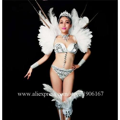 Sexy Lady Party Evening Dress Bikini Suit DS Models Ballroom Costume With Feather Shoulder TV Stage Show Performance Clothes