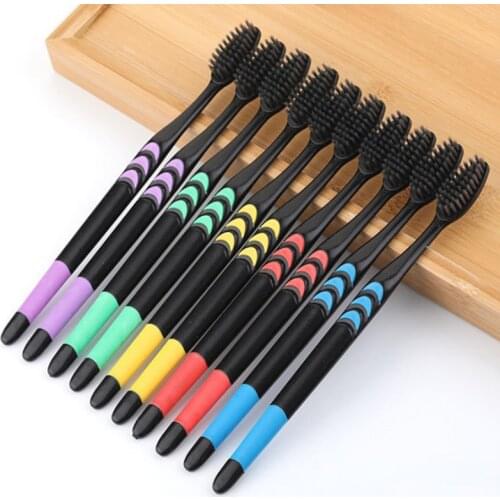 10PCS Cheap New Bamboo Toothbrush Soft Tooth Brush Charcoal Adults Toothbrushes Packs Manual Oral Hygiene Care Cleaning