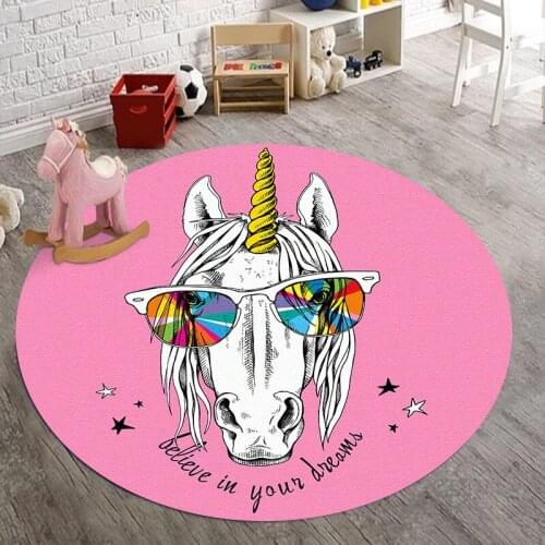 Modern Fashion cartoon Round Carpet Pink Unicorn 3D Printed Baby Game Area Rugs Child Bedroom Play Mats Kids Room Decor Carpets