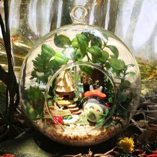 DIY Glass Ball Totoro Figurine Miniature Scene Assembled Forest House Toy Home Decoration Birthday Gift