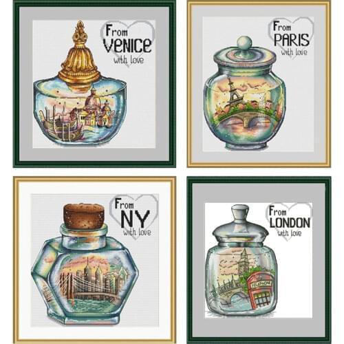 High Quality Counted Cross Stitches Kit City In The Bottle Series Pairs New York Venice London Free Shipping