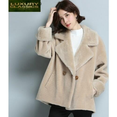 Women Autumn Winter Clothes Sheep Shearing Coats Female Short Double Breasted Coat Spring Natural Wool Jackets LWL1355