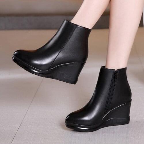 Plus Size 32-43 Platform Wedges Boots Women Shoes Fall Winter 2021 High Heels Boots Ladies Plush Warm Boots for Office