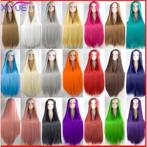 100CM Cos Wig Blonde Blue Red Pink Grey Purple Hair for Party Long Straight Synthetic cosplay Wigs for Women Hair Wigs