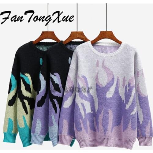 Sweaters Spring/Autumn 2021 for Women Geo Print Colorblock Casual Crop Tops Lady Loose Straight Full Sleeve O-neck Sweater Women