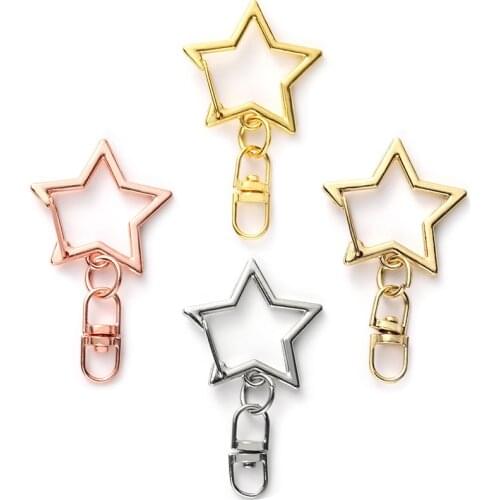 10 Pcs/ Lot Star Keychain Lanyard Metal Snap Hook Lobster Clasp Open Bezel DIY Accessories Bags Car Keychain Finding 42*24mm