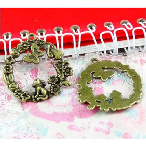 16Pcs 33.5*34MM Antique Bronze Plated Flower Butterfly Charms DIY Jewelry Making Pendant Handmade Crafts
