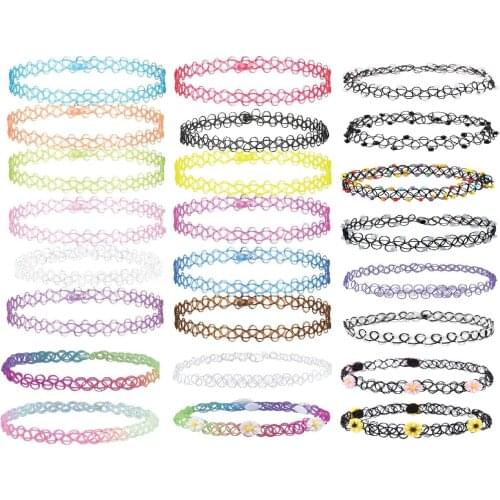 24PCS Necklace Gothic Henna Tattoo Stretch Elastic Plastic Jewelry Value Pack