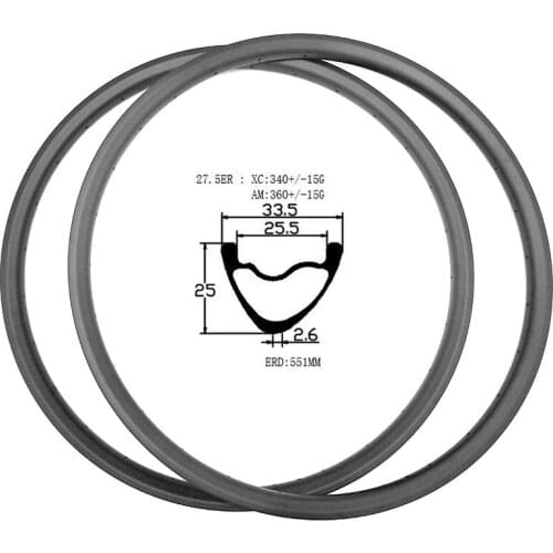 27.5er carbon mtb disc rims Asymmetry 33.5x25mm tubeless mtb wheel 340g XC hookless mountain disc bike rims ERD 551mm