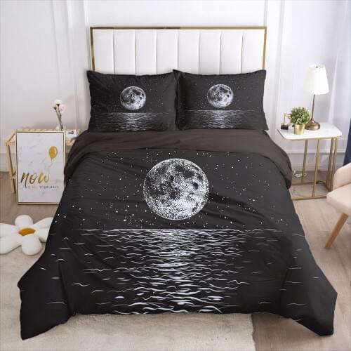 3D Black Bedding Sets Duvet Cover Set Quilt/Comforter/Blanket Cases Pillow case Cartoon Space Design Queen Full sizeBed Linen
