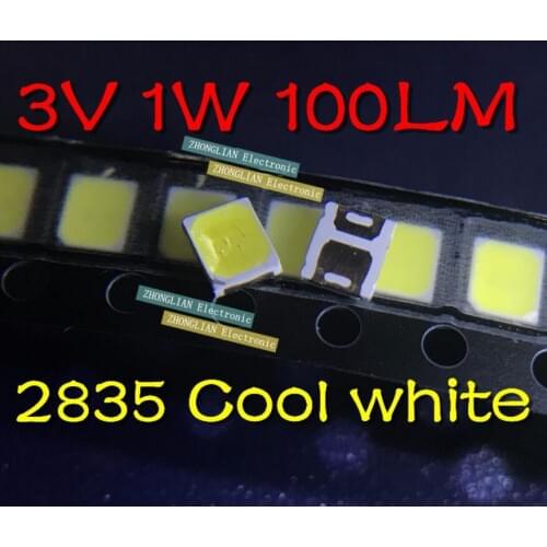 50PCS/Lot SMD 2835 3.5* 2.8* 0.8MM LED Beads Cool white 3V 1W 100LM 6000-6500K