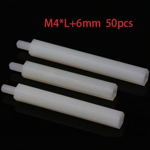 50pcs M4*L+6mm Single head Nylon isolation column nylon hex bolt Nylon screw PCB board fixed free Shipping